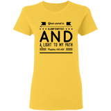 Bible Verse Ladies' 5.3 oz. T-Shirt - "Psalm 119:105" Design 14 (Black Font) - Meditate Healing Christian Store