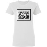Bible Verse Ladies' 5.3 oz. T-Shirt - "Psalm 119:105" Design 13 (Black Font) - Meditate Healing Christian Store