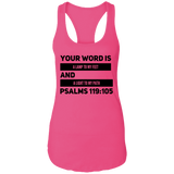 Bible Verses Ladies Ideal Racerback Tank - "Psalm 119:105" Design 21 (Black Font) - Meditate Healing Christian Store