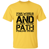 Bible Verse Men 5.3 oz. T-Shirt - "Psalm 119:105" Design 7 (Black Font) - Meditate Healing Christian Store
