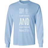 Bible Verse Long Shirt Ultra Cotton T-Shirt - "Psalm 119:105" Design 19 (White Font) - Meditate Healing Christian Store