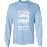 Bible Verse Long Shirt Ultra Cotton T-Shirt - "Psalm 119:105" Design 17 (White Font) - Meditate Healing Christian Store
