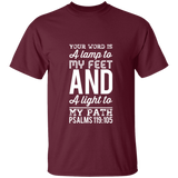 Bible Verse Men 5.3 oz. T-Shirt - "Psalm 119:105" Design 3 (White Font) - Meditate Healing Christian Store