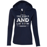 Bible Verse Ladies' Long Sleeve T-Shirt Hoodie - "Psalm 119:105" Design 16 (White Font) - Meditate Healing Christian Store