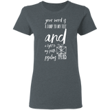 Bible Verse Ladies' 5.3 oz. T-Shirt - "Psalm 119:105" Design 18 (White Font) - Meditate Healing Christian Store