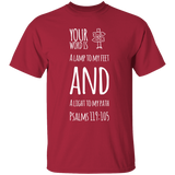 Bible Verse Men 5.3 oz. T-Shirt - "Psalm 119:105" Design 19 (White Font) - Meditate Healing Christian Store