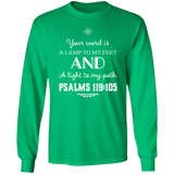 Bible Verse Long Shirt Ultra Cotton T-Shirt - "Psalm 119:105" Design 5 (White Font) - Meditate Healing Christian Store
