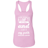 Bible Verse Ladies Ideal Racerback Tank - "Psalm 119:105" Design 17 (White Font) - Meditate Healing Christian Store