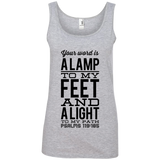 Bible Verses Ladies' 100% Ringspun Cotton Tank Top - "Psalm 119:105" Design 4 (Black Font) - Meditate Healing Christian Store