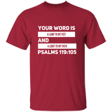 Bible Verse Men 5.3 oz. T-Shirt - "Psalm 119:105" Design 21 (White Font) - Meditate Healing Christian Store