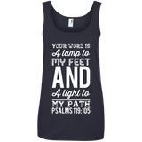Bible Verse Ladies' 100% Ringspun Cotton Tank Top - "Psalm 119:105" Design 3 (White Font) - Meditate Healing Christian Store
