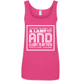 Bible Verse Ladies' 100% Ringspun Cotton Tank Top - "Psalm 119:105" Design 12 (White Font) - Meditate Healing Christian Store