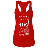 Bible Verse Ladies Ideal Racerback Tank - "Psalm 119:105" Design 18 (White Font) - Meditate Healing Christian Store
