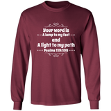 Bible Verse Long Shirt Ultra Cotton T-Shirt - "Psalm 119:105" Design 1 (White Font) - Meditate Healing Christian Store