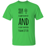 Bible Verse Men 5.3 oz. T-Shirt - "Psalm 119:105" Design 19 (Black Font) - Meditate Healing Christian Store