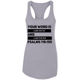 Bible Verses Ladies Ideal Racerback Tank - "Psalm 119:105" Design 21 (Black Font) - Meditate Healing Christian Store