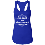 Bible Verse Ladies Ideal Racerback Tank - "Psalm 119:105" Design 1 (White Font) - Meditate Healing Christian Store