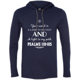 Bible Verse Men Long Sleeve T-Shirt Hoodie - "Psalm 119:105" Design 5 (White Font) - Meditate Healing Christian Store