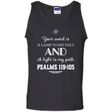 Bible Verse Men 100% Cotton Tank Top - "Psalm 119:105" Design 5 (White Font) - Meditate Healing Christian Store