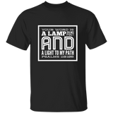 Bible Verse Men 5.3 oz. T-Shirt - "Psalm 119:105" Design 12 (White Font) - Meditate Healing Christian Store