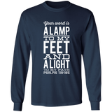 Bible Verse Long Shirt Ultra Cotton T-Shirt - "Psalm 119:105" Design 4 (White Font) - Meditate Healing Christian Store