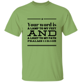 Bible Verse Men 5.3 oz. T-Shirt - "Psalm 119:105" Design 10 (Black Font) - Meditate Healing Christian Store