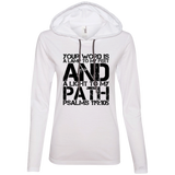 Bible Verse Ladies' Long Sleeve T-Shirt Hoodie - "Psalm 119:105" Design 7 (Black Font) - Meditate Healing Christian Store