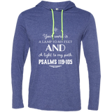 Bible Verse Men Long Sleeve T-Shirt Hoodie - "Psalm 119:105" Design 5 (White Font) - Meditate Healing Christian Store