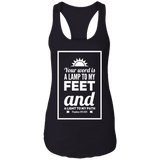 Bible Verse Ladies Ideal Racerback Tank - "Psalm 119:105" Design 2 (White Font) - Meditate Healing Christian Store