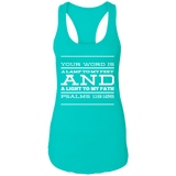 Bible Verse Ladies Ideal Racerback Tank - "Psalm 119:105" Design 11 (White Font) - Meditate Healing Christian Store