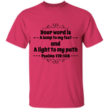 Bible Verse Men 5.3 oz. T-Shirt - "Psalm 119:105" Design 1 (Black Font) - Meditate Healing Christian Store