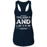 Bible Verse Ladies Ideal Racerback Tank - "Psalm 119:105" Design 16 (White Font) - Meditate Healing Christian Store