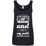 Bible Verses Ladies' 100% Ringspun Cotton Tank Top - "Psalm 119:105" Design 17 (White Font) - Meditate Healing Christian Store