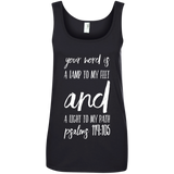 Bible Verse Ladies' 100% Ringspun Cotton Tank Top - "Psalm 119:105" Design 9 (White Font) - Meditate Healing Christian Store