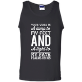 Bible Verse Men 100% Cotton Tank Top - "Psalm 119:105" Design 3 (White Font) - Meditate Healing Christian Store