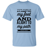 Bible Verse Men 5.3 oz. T-Shirt - "Psalm 119:105" Design 15 (Black Font) - Meditate Healing Christian Store