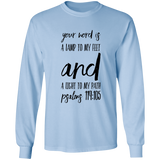 Bible Verse Long Sleeve  Ultra Cotton T-Shirt - "Psalm 119:105" Design 9 (Black Font) - Meditate Healing Christian Store
