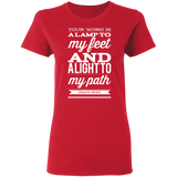 Bible Verse Ladies' 5.3 oz. T-Shirt - "Psalm 119:105" Design 15 (White Font) - Meditate Healing Christian Store