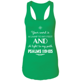 Bible Verse Ladies Ideal Racerback Tank - "Psalm 119:105" Design 5 (White Font) - Meditate Healing Christian Store