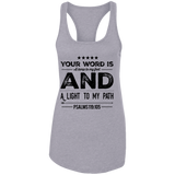 Bible Verses Ladies Ideal Racerback Tank - "Psalm 119:105" Design 16 (Black Font) - Meditate Healing Christian Store