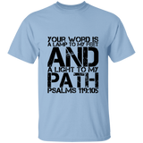 Bible Verse Men 5.3 oz. T-Shirt - "Psalm 119:105" Design 7 (Black Font) - Meditate Healing Christian Store