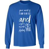 Bible Verse Long Shirt Ultra Cotton T-Shirt - "Psalm 119:105" Design 18 (White Font) - Meditate Healing Christian Store