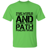 Bible Verse Men 5.3 oz. T-Shirt - "Psalm 119:105" Design 7 (Black Font) - Meditate Healing Christian Store