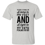 Bible Verse Men 5.3 oz. T-Shirt - "Psalm 119:105" Design 3 (Black Font) - Meditate Healing Christian Store