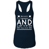 Bible Verse Ladies Ideal Racerback Tank - "Psalm 119:105" Design 14 (White Font) - Meditate Healing Christian Store