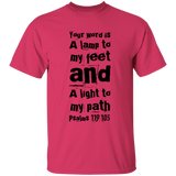 Bible Verse Men 5.3 oz. T-Shirt - "Psalm 119:105" Design 6 (Black Font) - Meditate Healing Christian Store