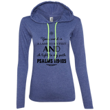 Bible Verse Ladies' Long Sleeve T-Shirt Hoodie - "Psalm 119:105" Design 5 (Black Font) - Meditate Healing Christian Store