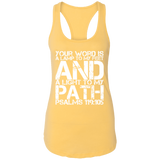 Bible Verse Ladies Ideal Racerback Tank - "Psalm 119:105" Design 7 (White Font) - Meditate Healing Christian Store