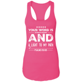 Bible Verse Ladies Ideal Racerback Tank - "Psalm 119:105" Design 16 (White Font) - Meditate Healing Christian Store