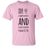 Bible Verse Men 5.3 oz. T-Shirt - "Psalm 119:105" Design 19 (Black Font) - Meditate Healing Christian Store